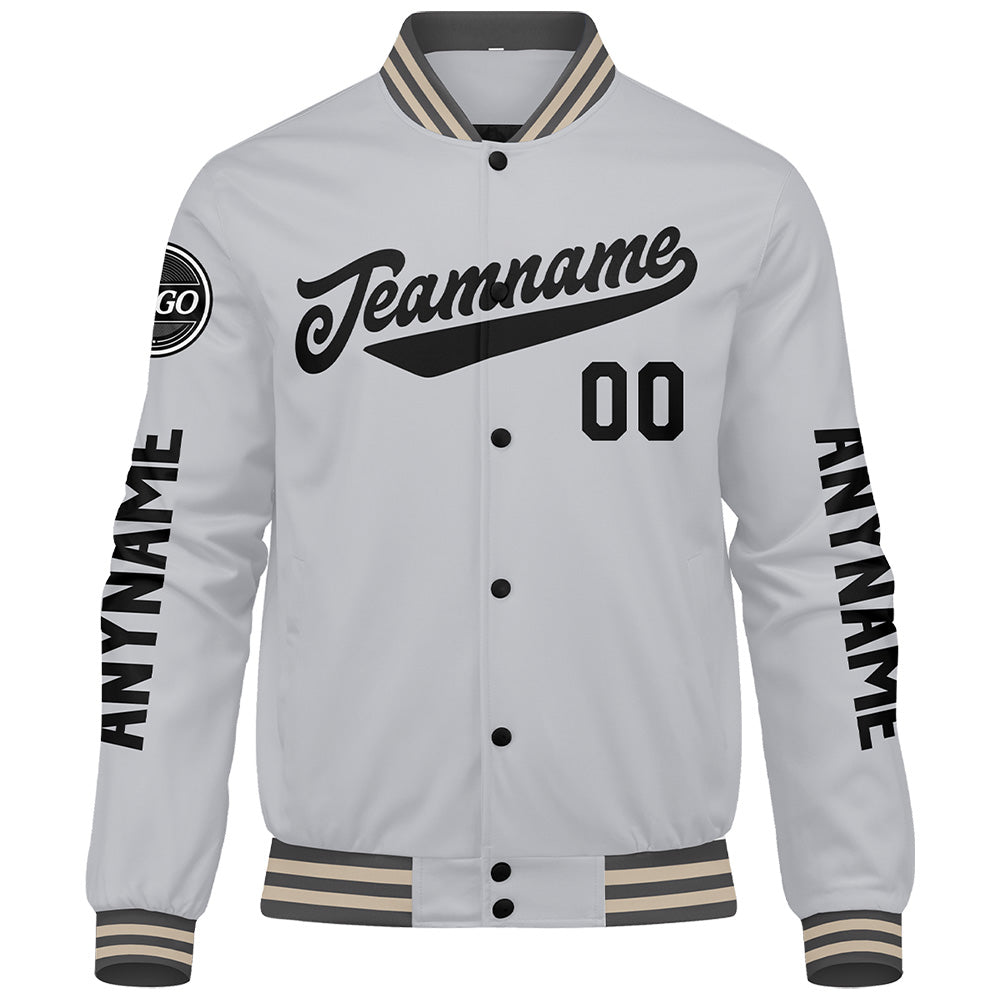 Custom Grey Black Varsity Jackets for Men Women Youth Personalized Letterman Jackets