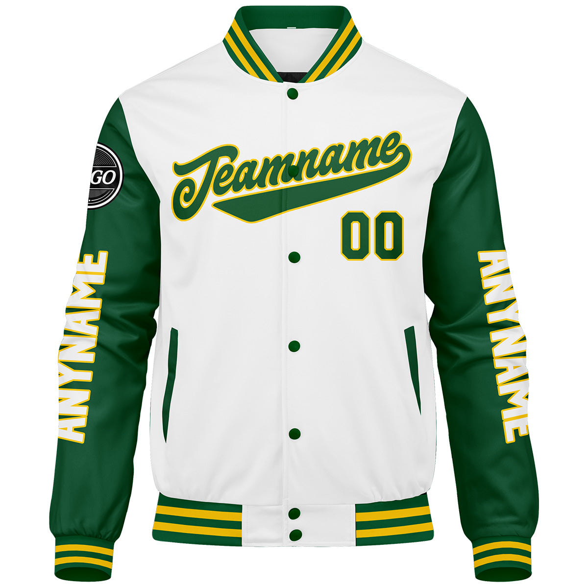 Custom Green Yellow White Varsity Jackets for Men Women Youth Personalized Letterman Jackets