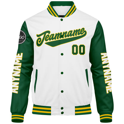 Custom Green Yellow White Varsity Jackets for Men Women Youth Personalized Letterman Jackets