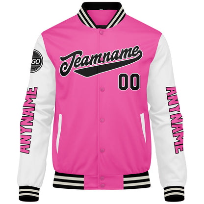 Custom Pink White Varsity Jackets for Men Women Youth Personalized Letterman Jackets