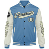 Custom Light Blue Cream Varsity Jackets for Men Women Youth Personalized Letterman Jackets