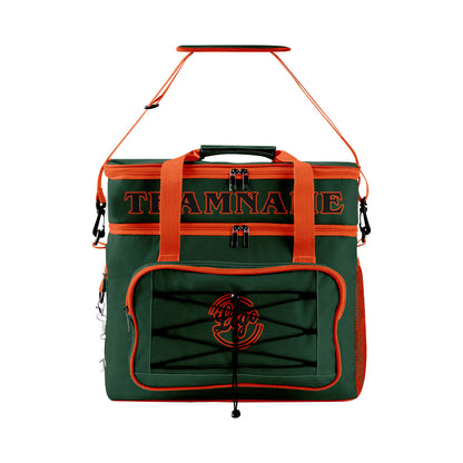 Custom Dark Green Orange Double Layer Insulated Cooler Bag - 600D Oxford Waterproof Picnic Tote for Camping, Hiking & BBQ - Large Capacity Thermal Lunch Bag