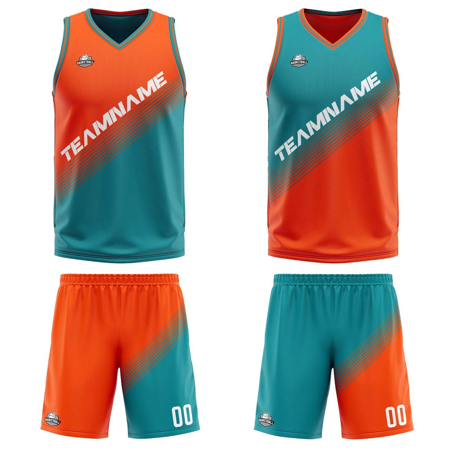 Custom Orange Green Reversible Basketball Suit for Adults and Kids Personalized Jersey