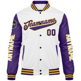 Custom Purple White Yellow Varsity Jackets for Men Women Youth Personalized Letterman Jackets