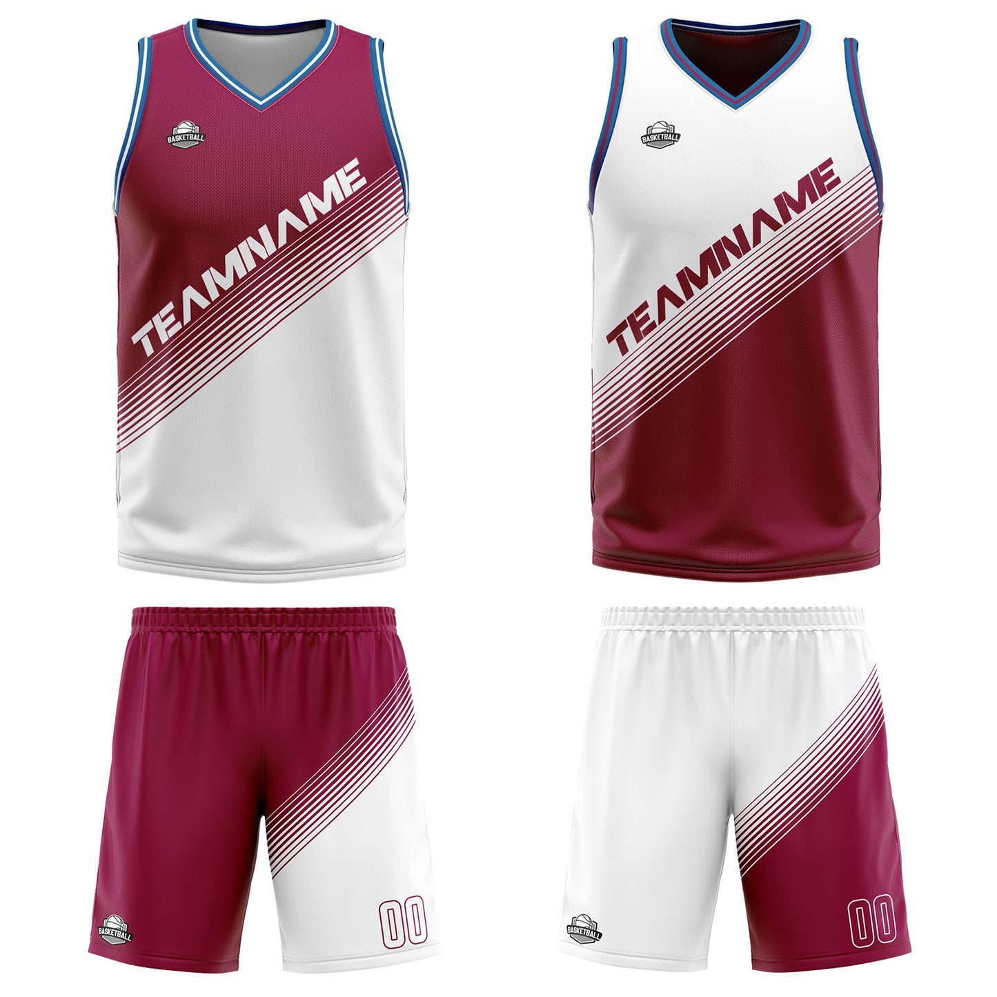 Custom Red White Reversible Basketball Suit for Adults and Kids Personalized Jersey