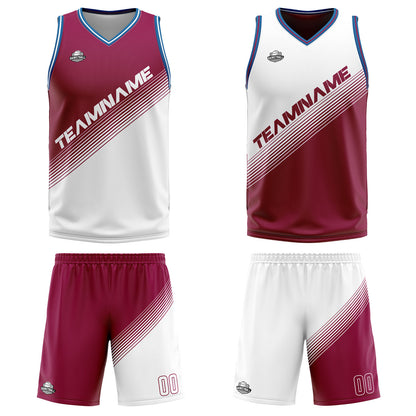 Custom Red White Reversible Basketball Suit for Adults and Kids Personalized Jersey