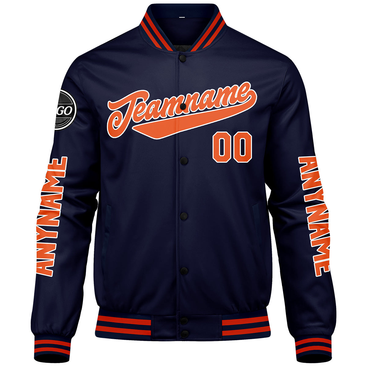 Custom Navy Orange Varsity Jackets for Men Women Youth Personalized Letterman Jackets