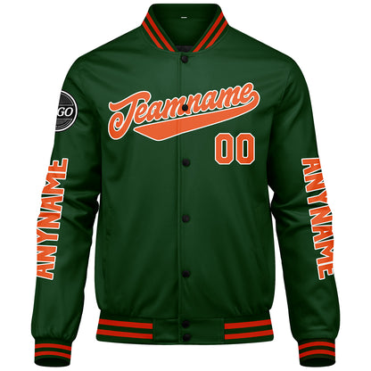 Custom Dark Green Orange Varsity Jackets for Men Women Youth Personalized Letterman Jackets
