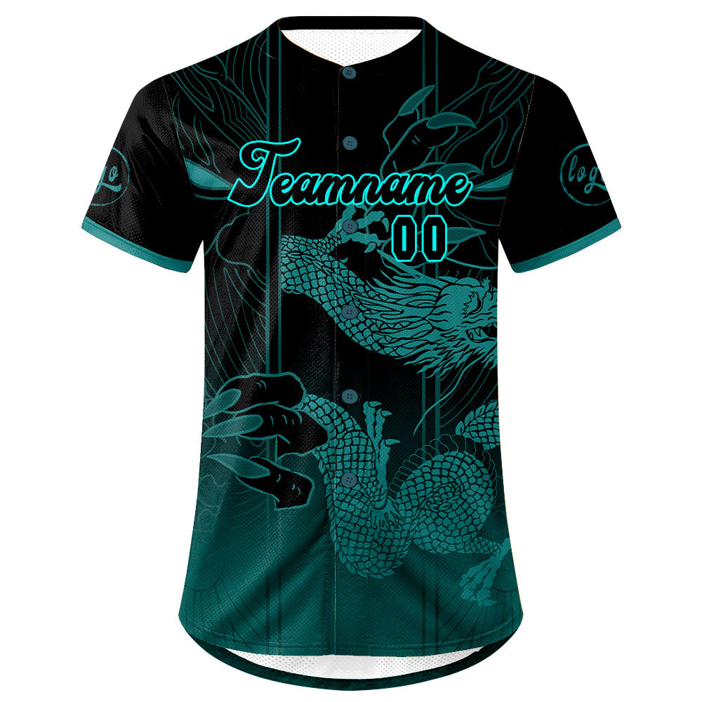 Custom Black Cyan Baseball Jersey Personalized Gradient Team Uniforms Shirt with Name Number