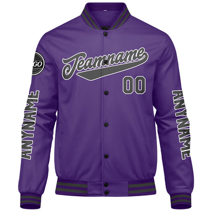 Custom Purple Grey Varsity Jackets for Men Women Youth Personalized Letterman Jackets