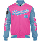 Custom Pink Light Blue Varsity Jackets for Men Women Youth Personalized Letterman Jackets