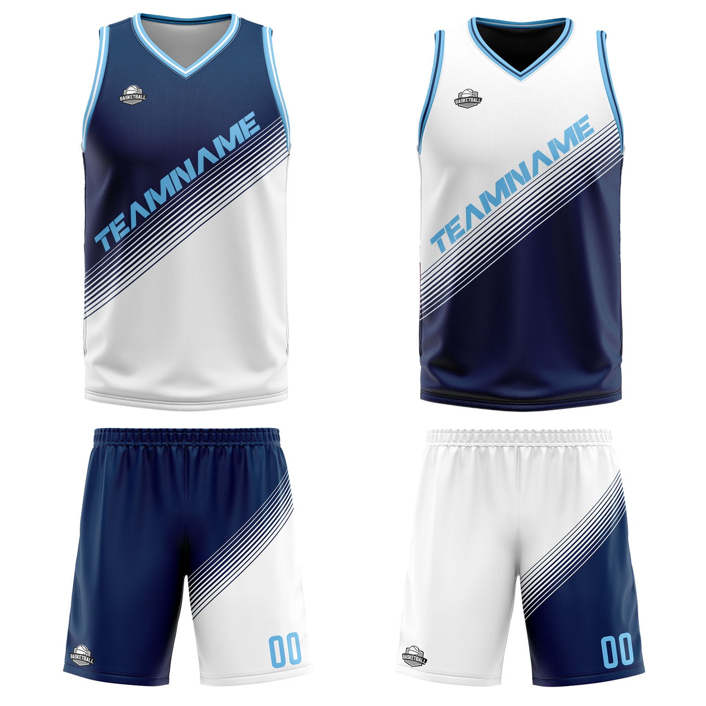 Custom Navy White Reversible Basketball Suit for Adults and Kids Personalized Jersey