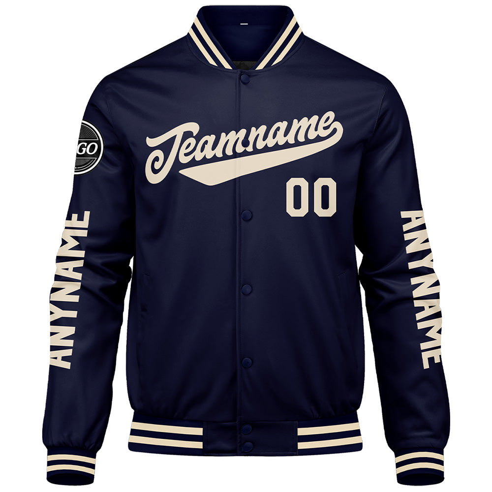 Custom Navy Cream Varsity Jackets for Men Women Youth Personalized Letterman Jackets