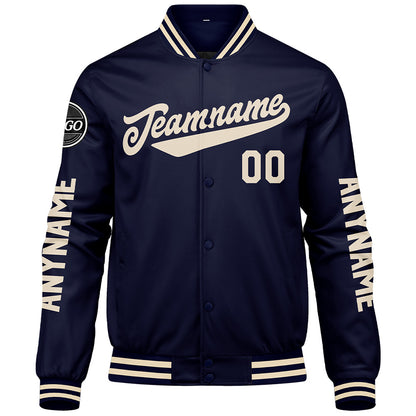 Custom Navy Cream Varsity Jackets for Men Women Youth Personalized Letterman Jackets
