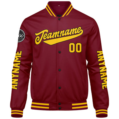 Custom Crimson Yellow Varsity Jackets for Men Women Youth Personalized Letterman Jackets