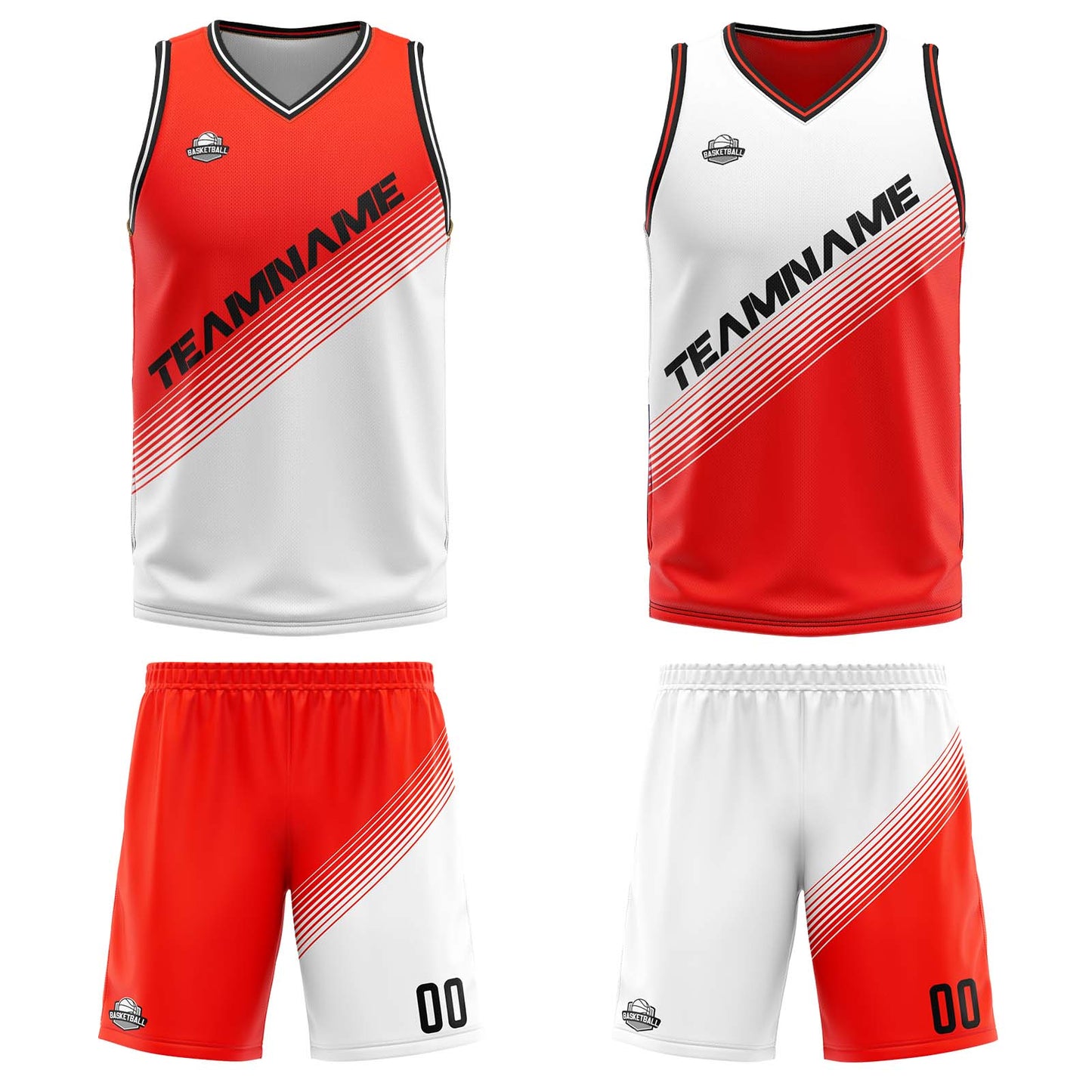 Custom Red White Reversible Basketball Suit for Adults and Kids Personalized Jersey