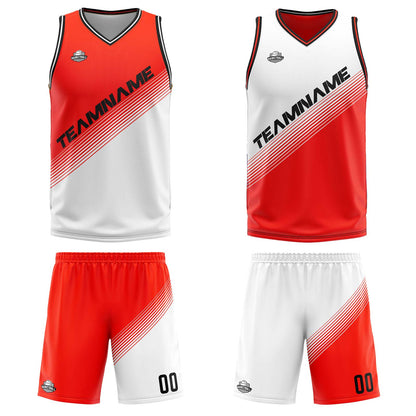 Custom Red White Reversible Basketball Suit for Adults and Kids Personalized Jersey