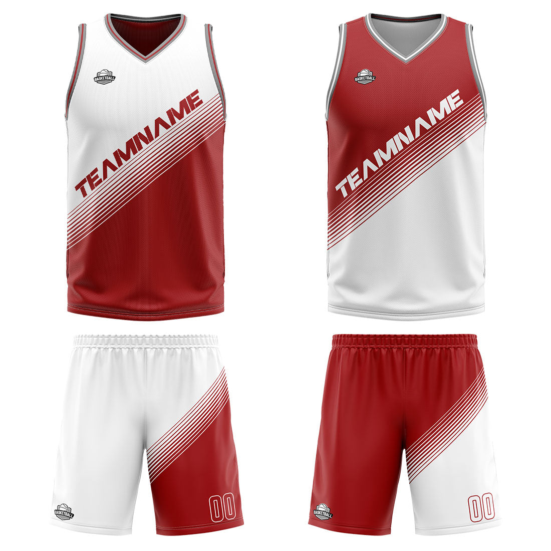 Custom White Red Reversible Basketball Suit for Adults and Kids Personalized Jersey