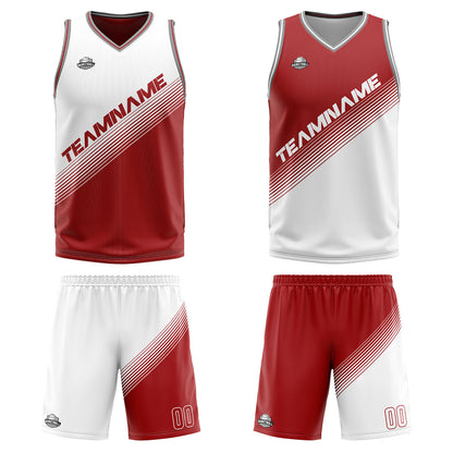 Custom White Red Reversible Basketball Suit for Adults and Kids Personalized Jersey