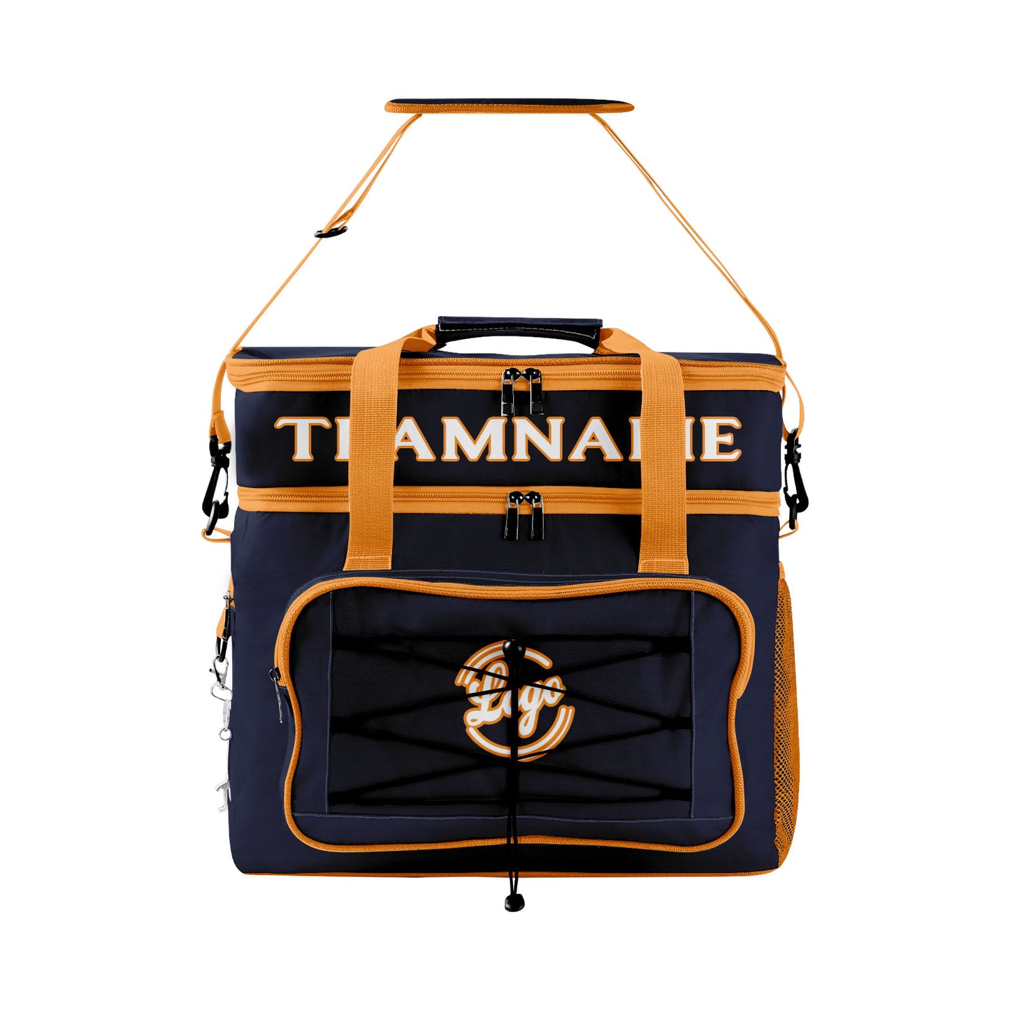Portable Double Layer Cooler Bag - Waterproof Insulated Picnic Tote for Camping & Family Outings Navy Orange