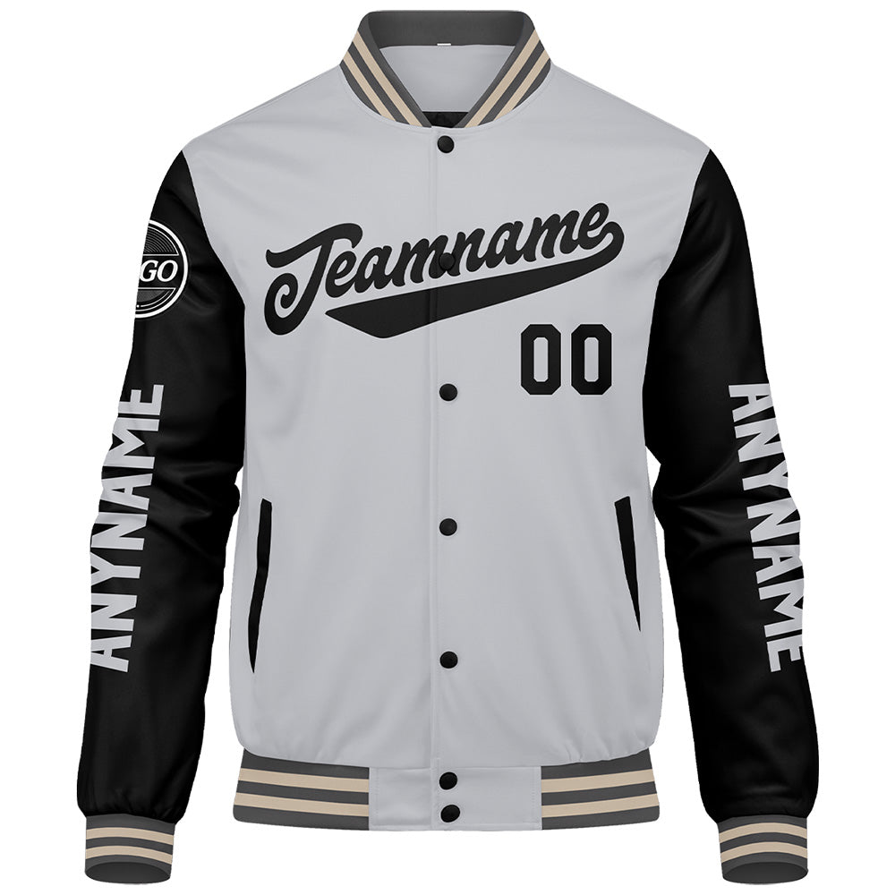 Custom Grey Black Cream Varsity Jackets for Men Women Youth Personalized Letterman Jackets