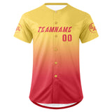 Custom Yellow Light Red Baseball Jersey Personalized Gradient Team Uniforms Shirt with Name Number