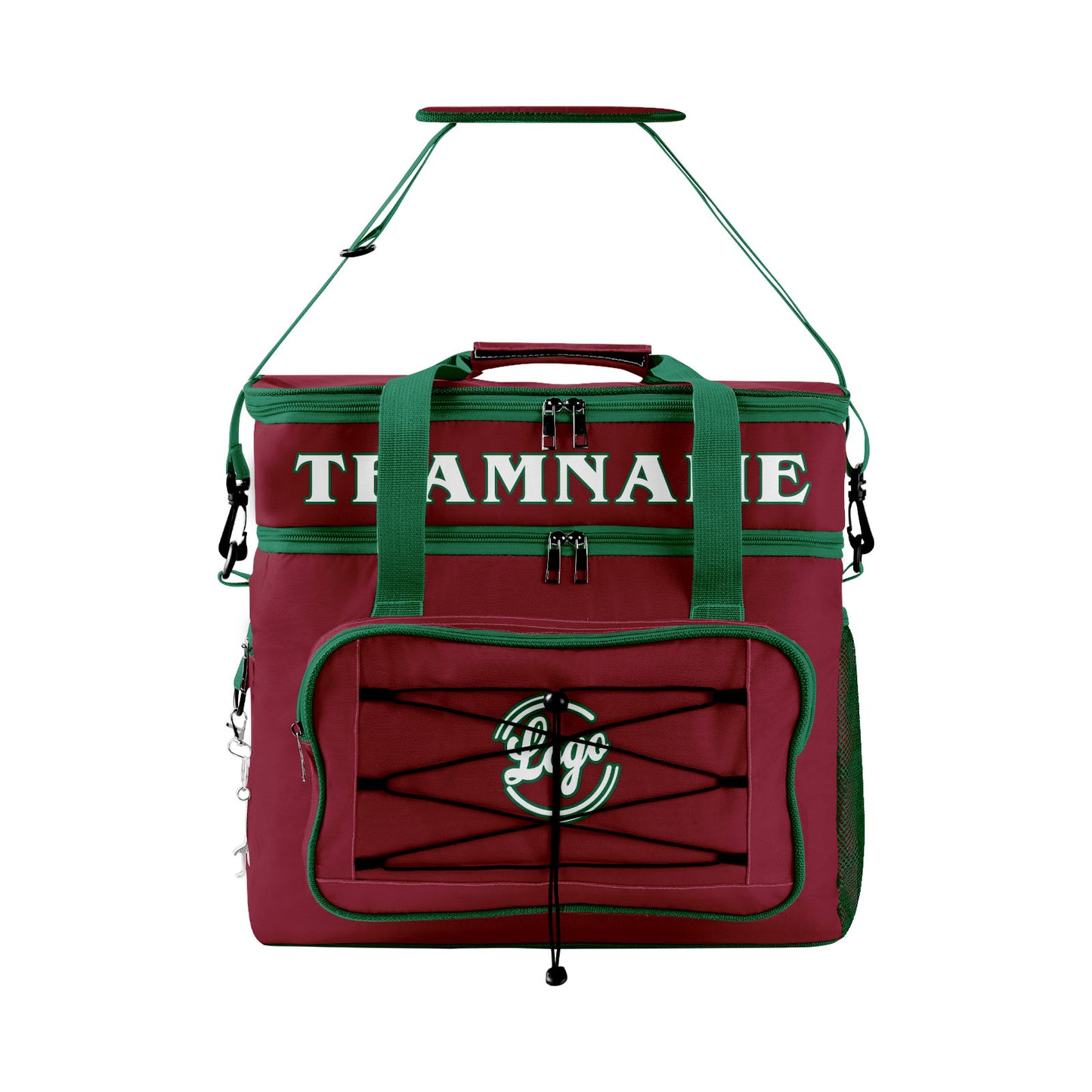 Custom Red Green Double Layer Insulated Cooler Bag - 600D Oxford Waterproof Picnic Tote for Camping, Hiking & BBQ - Large Capacity Thermal Lunch Bag