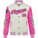 Custom Cream Pink Varsity Jackets for Men Women Youth Personalized Letterman Jackets