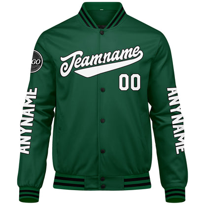 Custom Green Black White Varsity Jackets for Men Women Youth Personalized Letterman Jackets