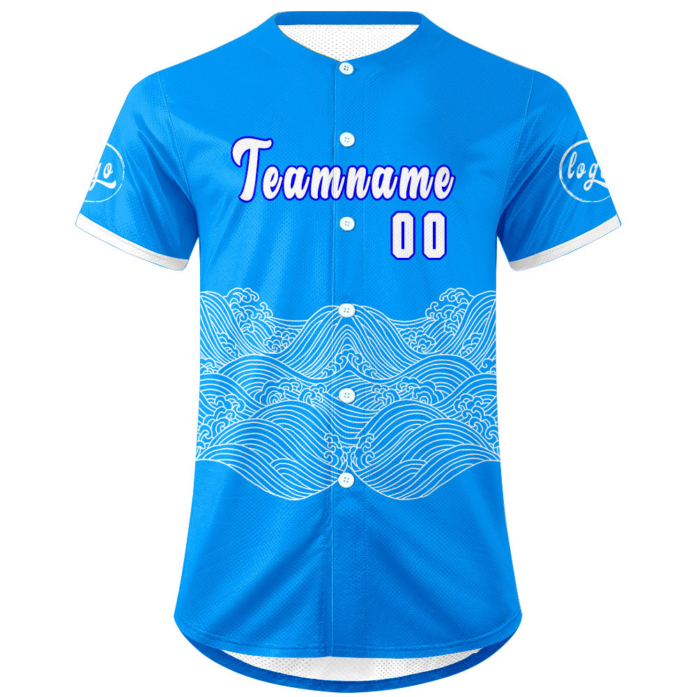 Custom Blue White Baseball Jersey Personalized Gradient Team Uniforms Shirt with Name Number