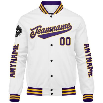 Custom Purple White Yellow Varsity Jackets for Men Women Youth Personalized Letterman Jackets