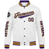 Custom Purple White Yellow Varsity Jackets for Men Women Youth Personalized Letterman Jackets