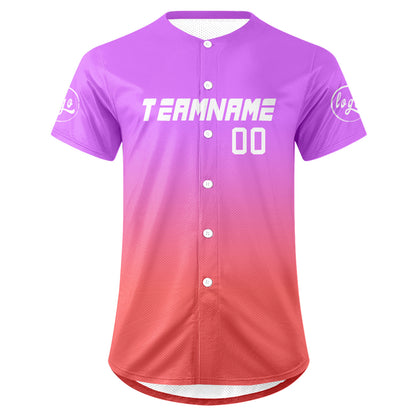 Custom Purple Pink Baseball Jersey Personalized Gradient Team Uniforms Shirt with Name Number