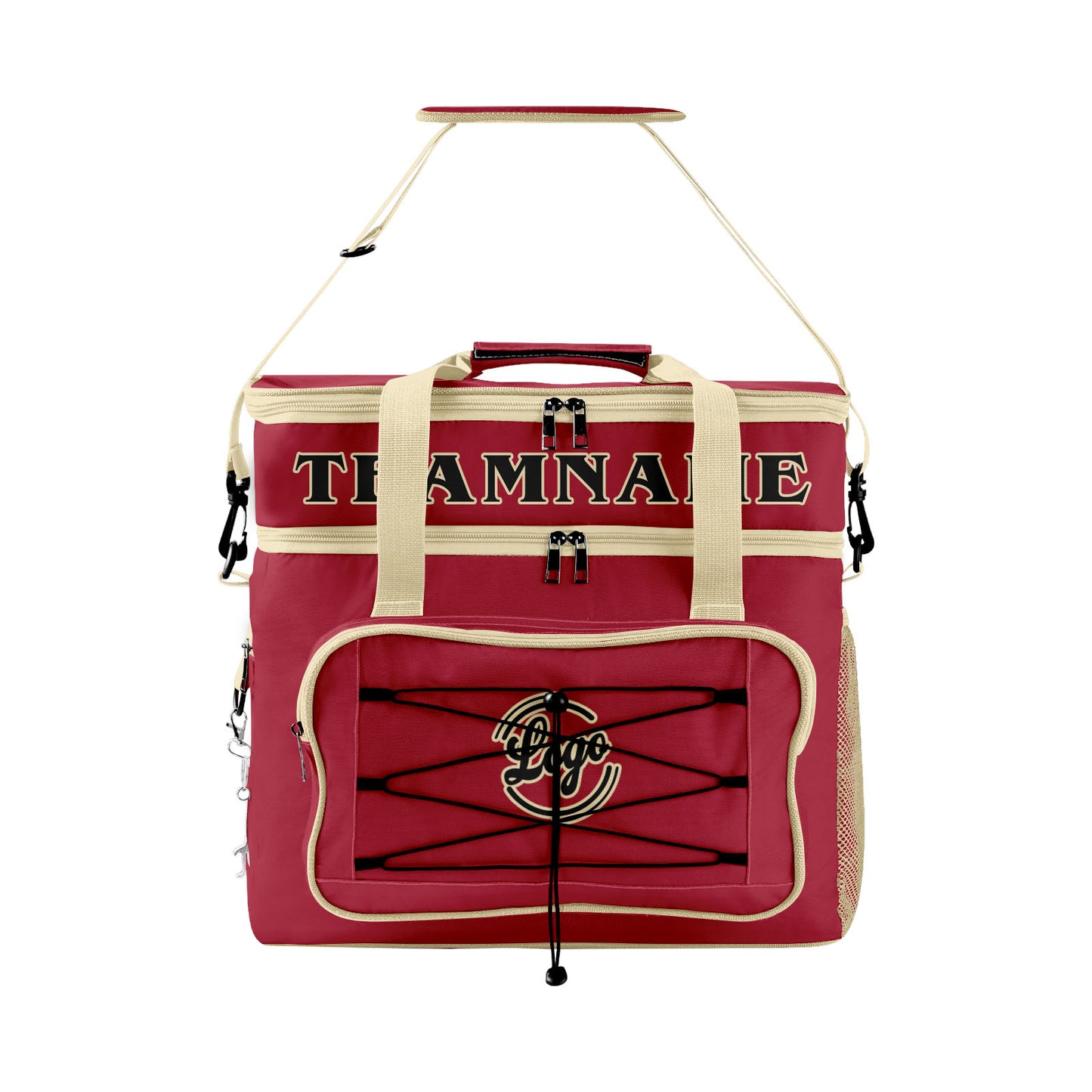 Custom Red Cream Double Layer Insulated Cooler Bag - 600D Oxford Waterproof Picnic Tote for Camping, Hiking & BBQ - Large Capacity Thermal Lunch Bag
