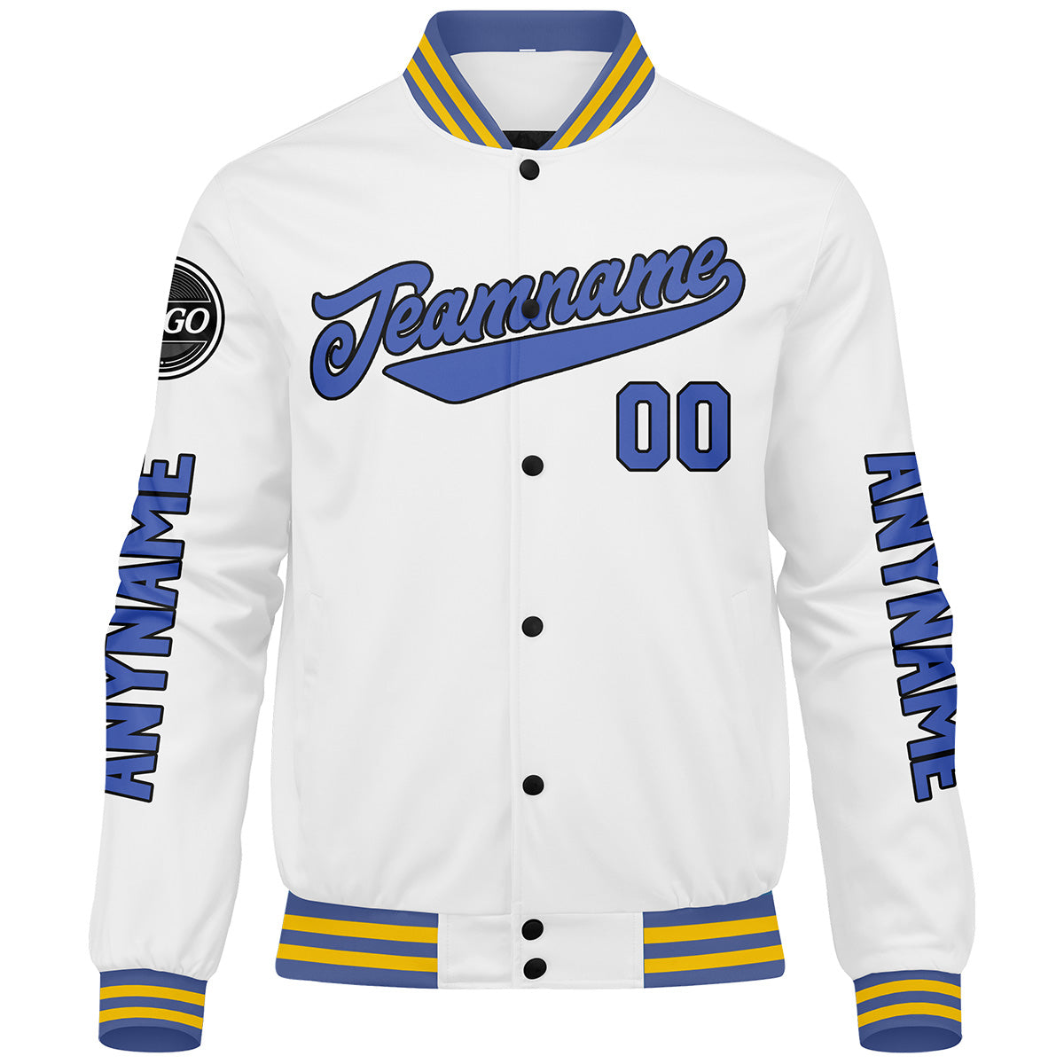 Custom White Blue Varsity Jackets for Men Women Youth Personalized Letterman Jackets