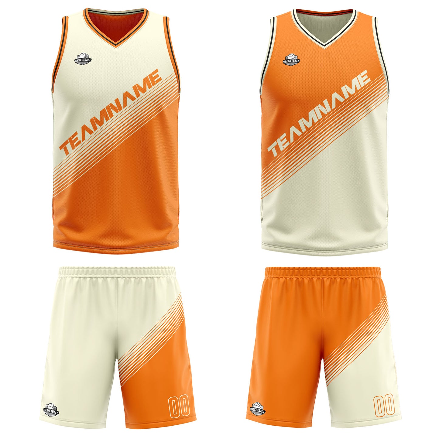 Custom Cream Orange Reversible Basketball Suit for Adults and Kids Personalized Jersey