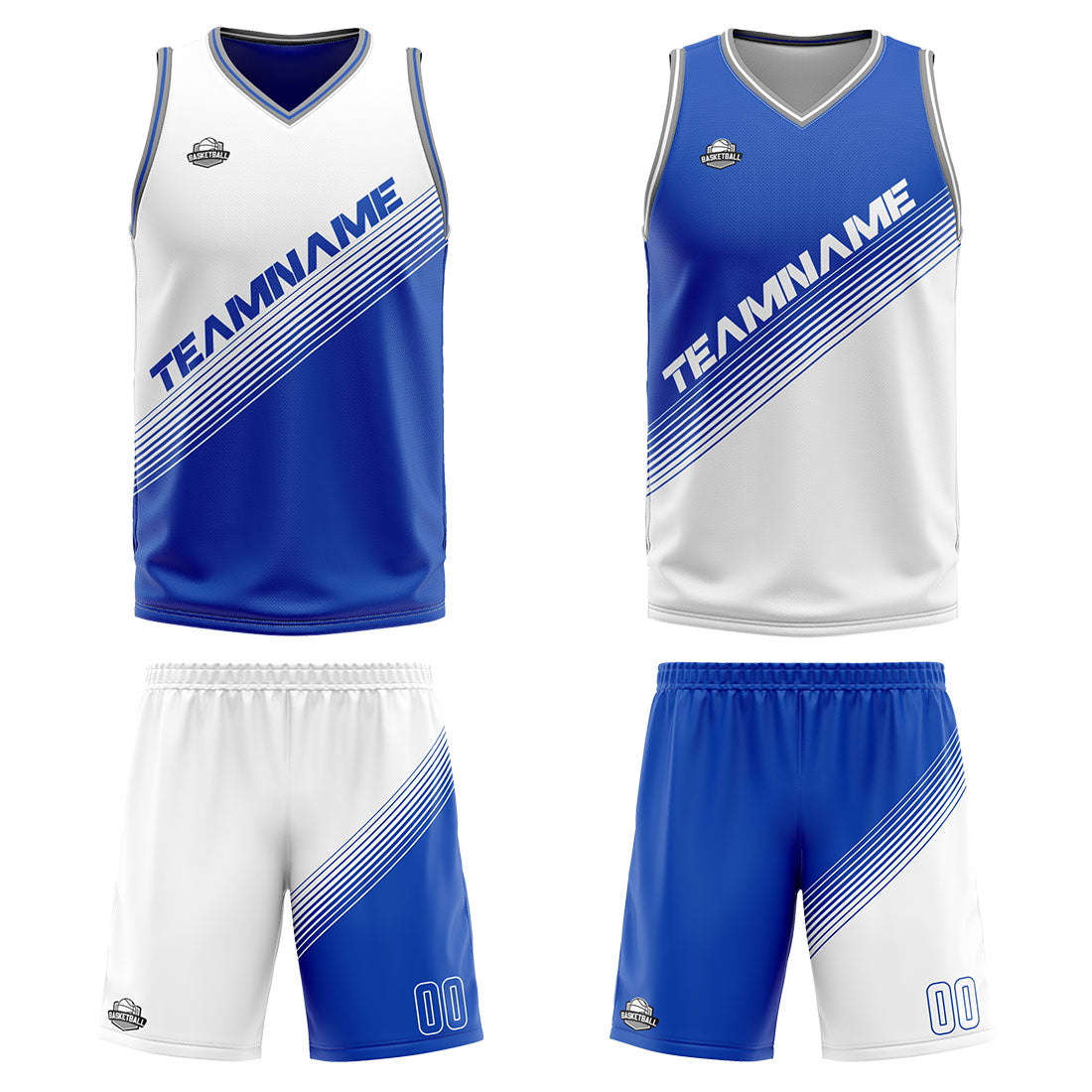 Custom White Blue Reversible Basketball Suit for Adults and Kids Personalized Jersey