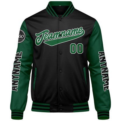 Custom Green Black Varsity Jackets for Men Women Youth Personalized Letterman Jackets
