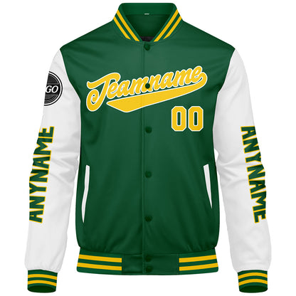 Custom Green Yellow White Varsity Jackets for Men Women Youth Personalized Letterman Jackets