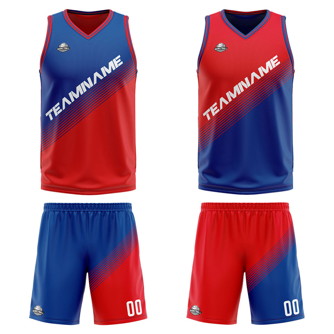 Custom Blue Red Reversible Basketball Suit for Adults and Kids Personalized Jersey