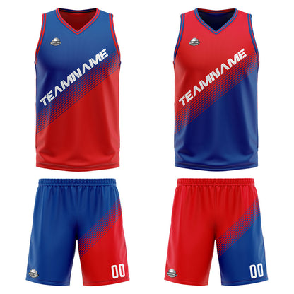 Custom Blue Red Reversible Basketball Suit for Adults and Kids Personalized Jersey