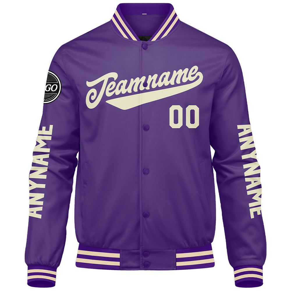 Custom Purple Cream Varsity Jackets for Men Women Youth Personalized Letterman Jackets