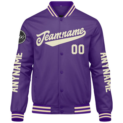 Custom Purple Cream Varsity Jackets for Men Women Youth Personalized Letterman Jackets