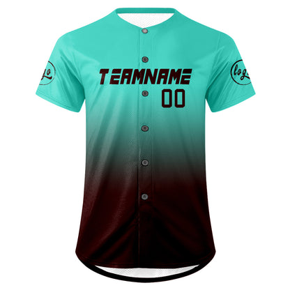 Custom Cyan Brown Baseball Jersey Personalized Gradient Team Uniforms Shirt with Name Number