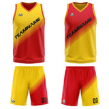 Custom Yellow Red Reversible Basketball Suit for Adults and Kids Personalized Jersey