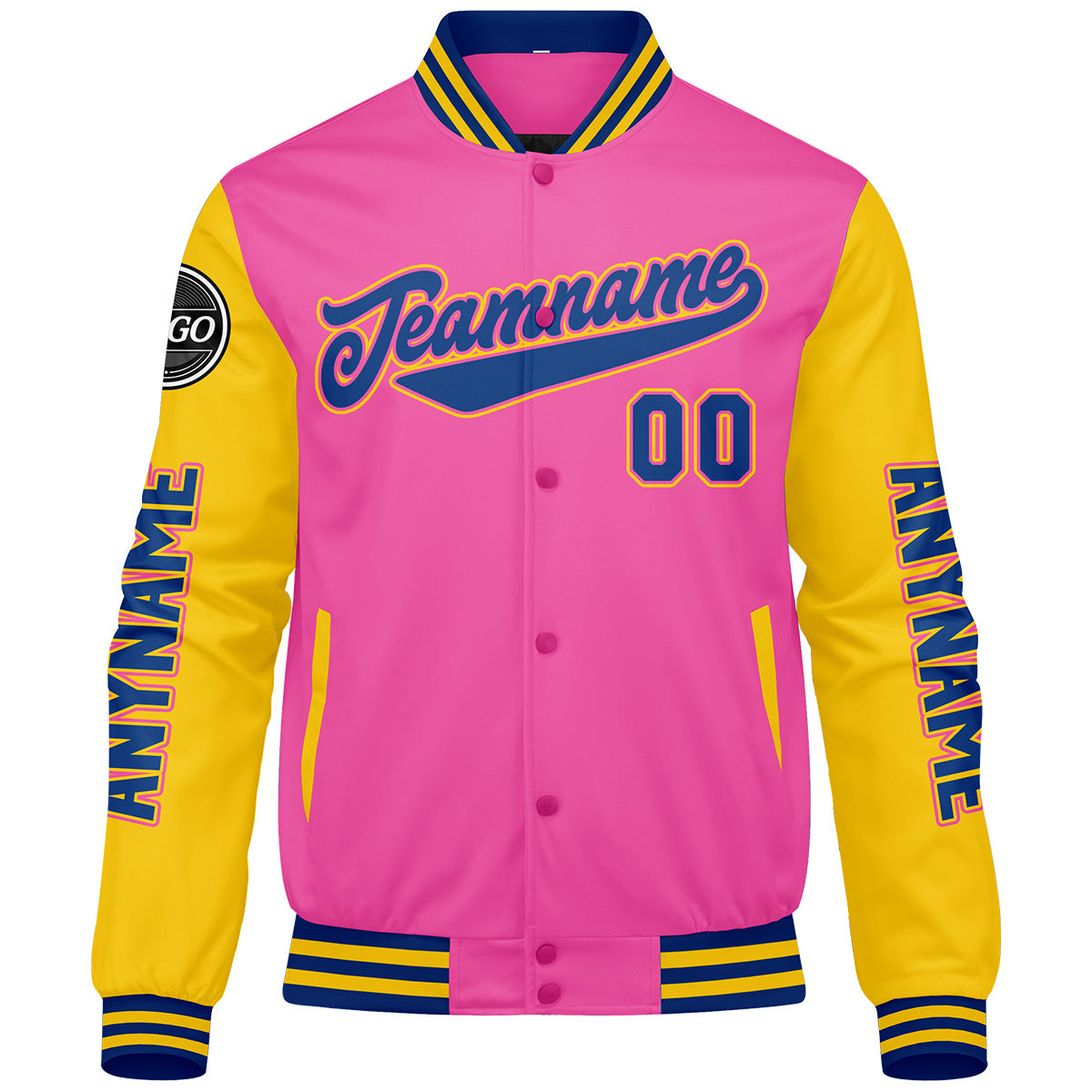 Custom Pink Yellow Royal Varsity Jackets for Men Women Youth Personalized Letterman Jackets