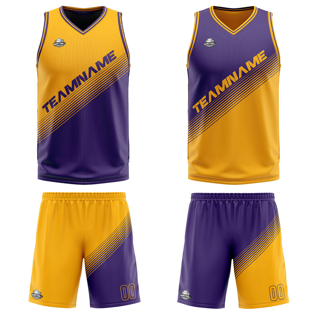 Custom Yellow Purple Reversible Basketball Suit for Adults and Kids Personalized Jersey