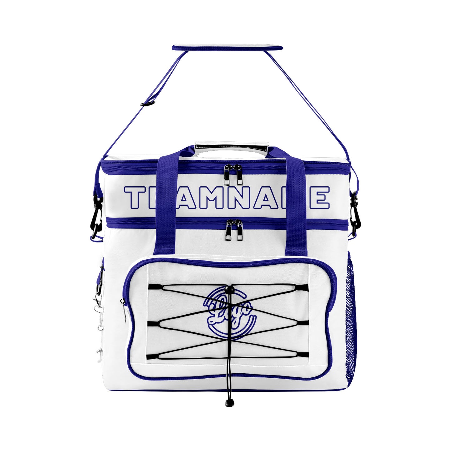 Custom White Dark Blue Double Layer Insulated Cooler Bag - 600D Oxford Waterproof Picnic Tote for Camping, Hiking & BBQ - Large Capacity Thermal Lunch Bag