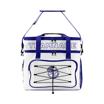 Custom White Dark Blue Double Layer Insulated Cooler Bag - 600D Oxford Waterproof Picnic Tote for Camping, Hiking & BBQ - Large Capacity Thermal Lunch Bag