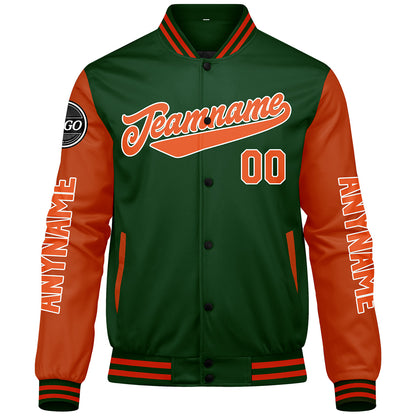 Custom Dark Green Orange Varsity Jackets for Men Women Youth Personalized Letterman Jackets
